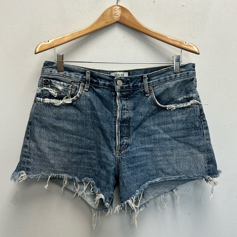 Agolde Blue Distressed Jean Shorts